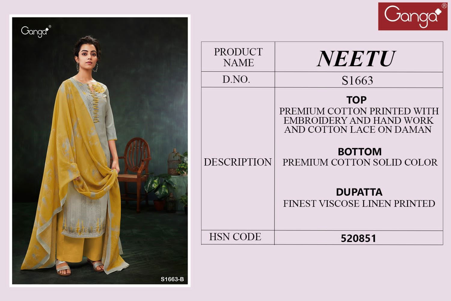 Neetu S1663 By Ganga Cotton Salwar Suits Catalog